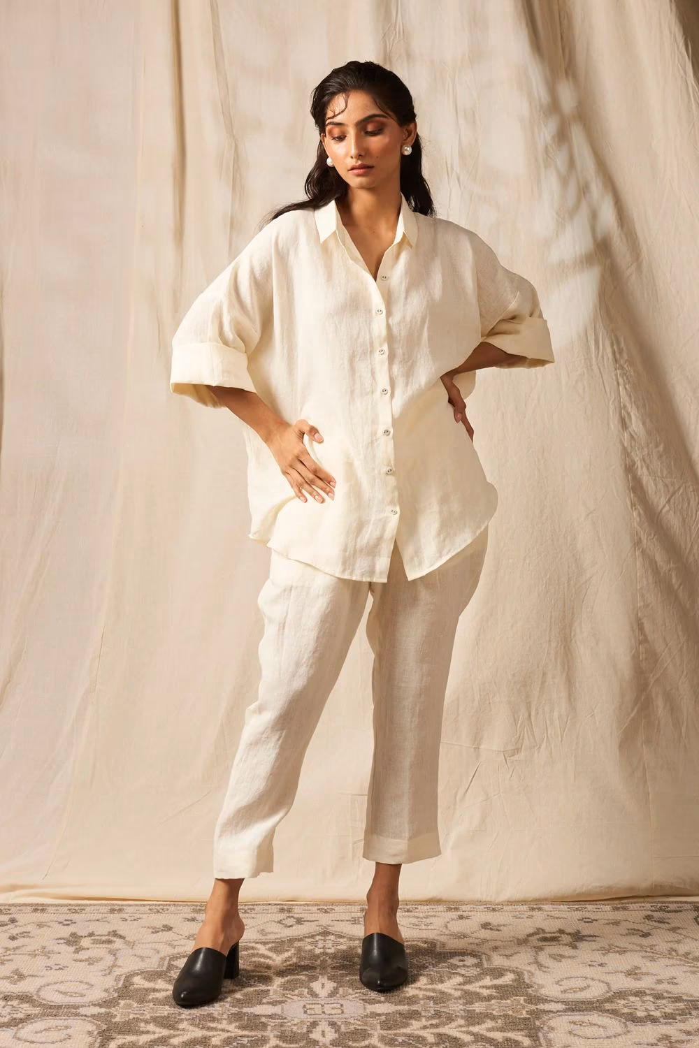Ivory Linen Oversized Shirt
