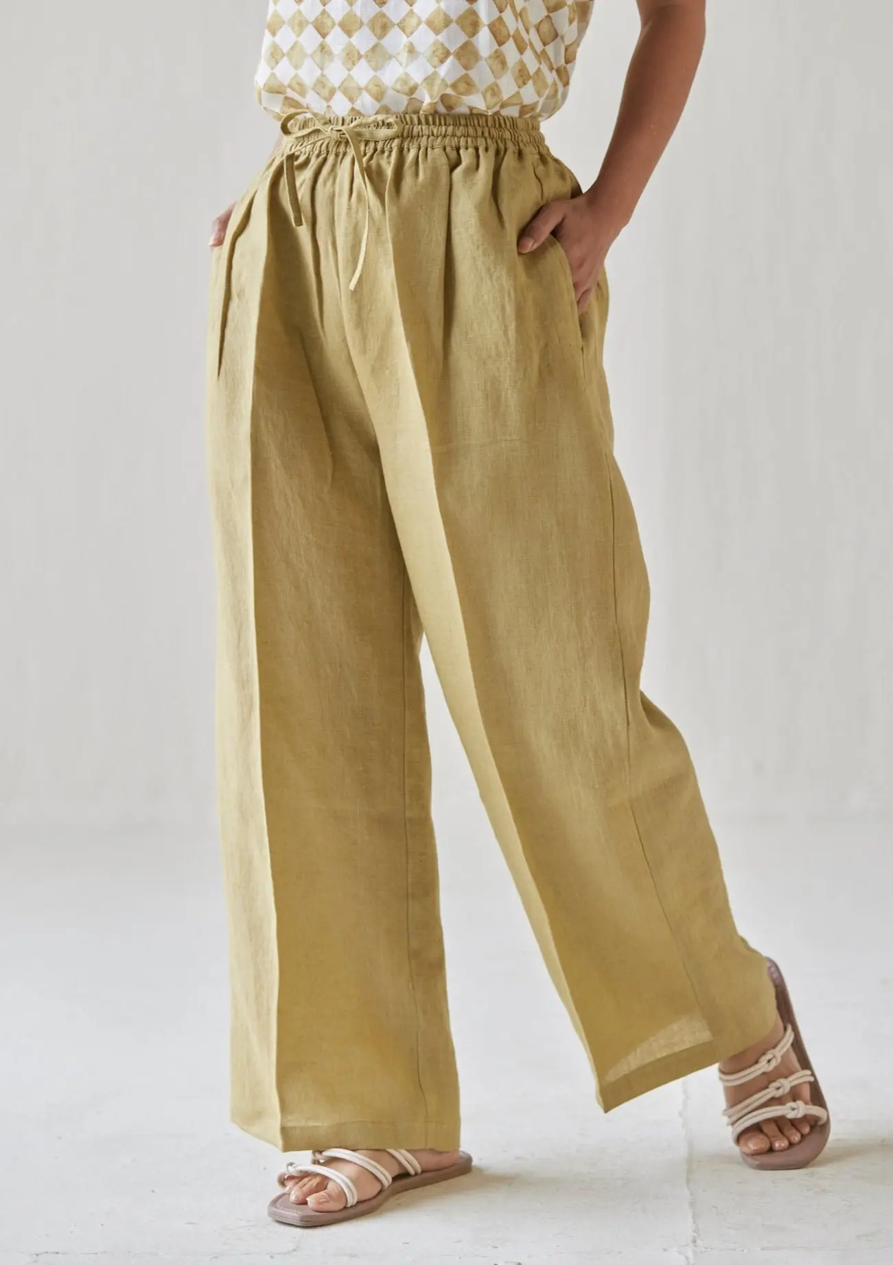 Ochre Linen Wide Trousers